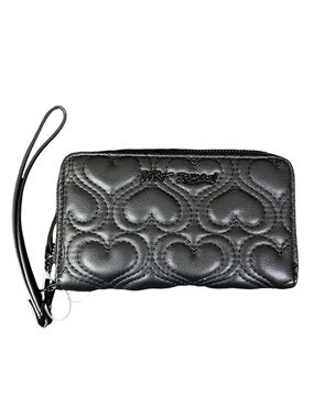 Betsey Johnson XOKARA Black Quilted Heart Zip Wallet Wristlet NEW NWT